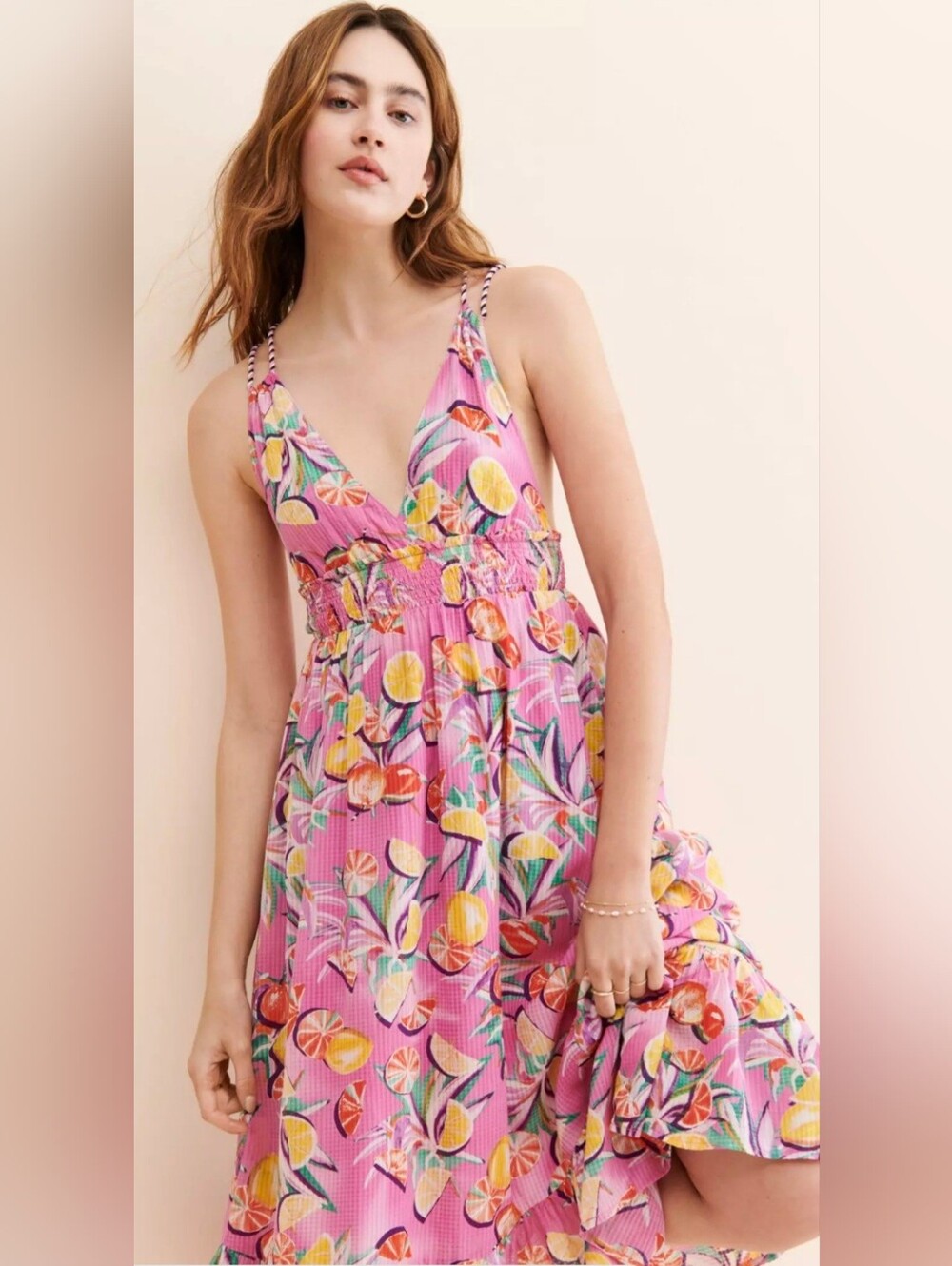 Scotch & Soda NWT Strappy Fruit Midi Dress Size 40/ US 10 Large